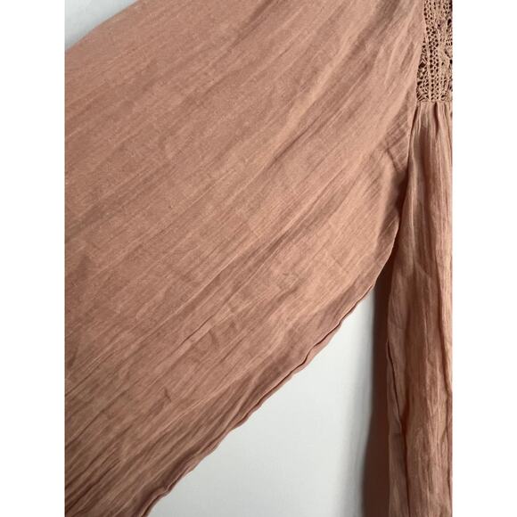 Joie Boho Peasant Blouse Women S Pink Crochet Lace Gauze Cotton Top - Picture 8 of 8